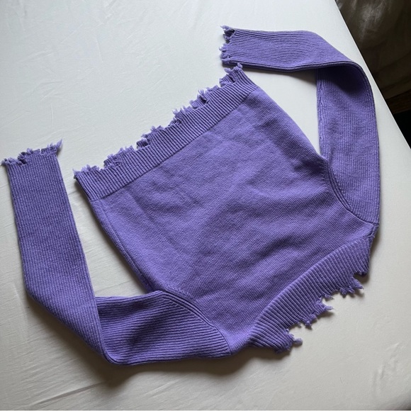 ANN ANDELMAN purple distressed virgin wool cropped button up cardigan - Picture 5 of 8